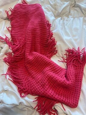 Pink Fringed Knit Scarf - Women's Accessory